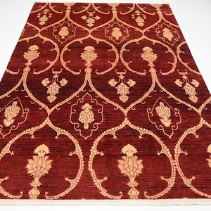 Red Afghan Rug 5&#39;6x7&#39;8 ft Hand Knotted Wool Rug/ Oriental Modern Gabbeh Rug/ Natural Veg dyes Rug/ Rug for Bedroom Rug/ 170x240 cm Area Rug