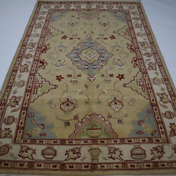 Beige Oriental Afghan Rug 2'9x4'4 Top Quality Soft Wool rug/ Handmade Area Rug/ Turkmen Small Geometric Rug/ Muted Color Bedroom Office Rug