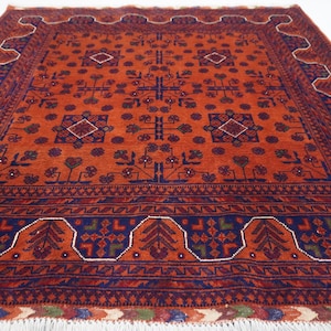 5&#39;3x5&#39;5 ft Vintage Square Rug/ Orange Turkmen Tribal Bukhara rug Handmade Wool Rug/ Oriental Rug for Living Room Rug for Bedroom Rug 160x160