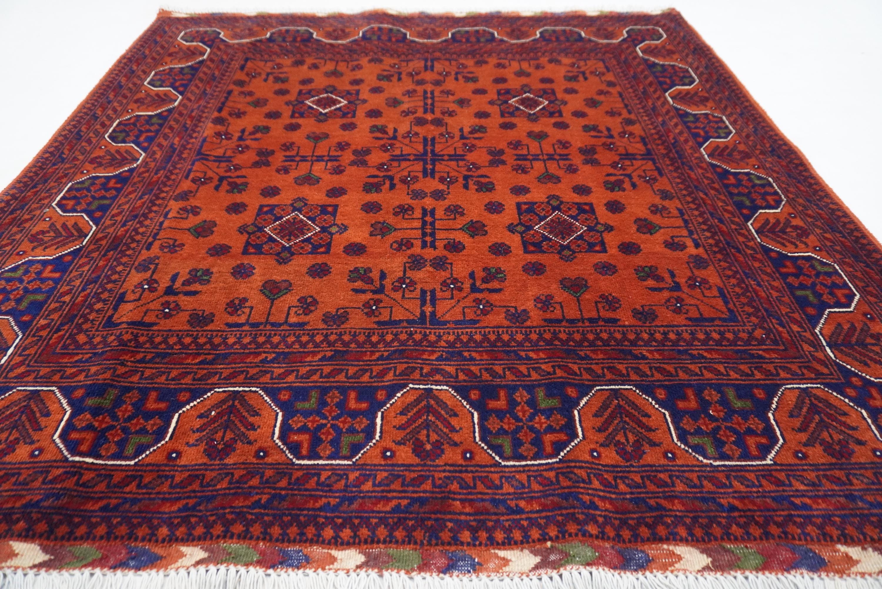 5'3x5'5 ft Vintage Teppich Quadratisch / Orange Turkmenischer Tribal Buchara Teppich Handgewebter Wollteppich für Wohnzimmer, Teppich 160x160