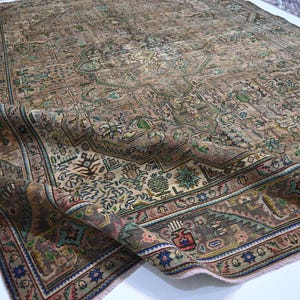 Large 10x13 Terracotta Antique 1920s rug Afghan Handmade Wool rug/ Turkmen Tribal Caucasian Rug/ No Pile Faded Rug Living Room Rug 9'5x12'5"