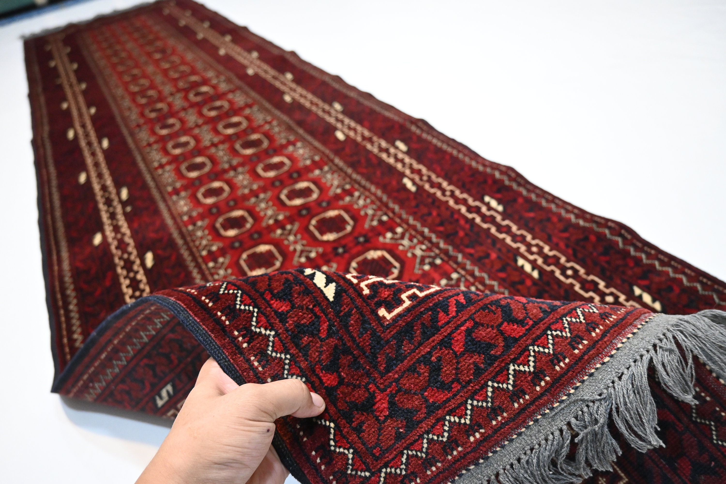 10 Ft Runner Rug/ Turkmen Tribal Rug/ Afghan Handmade Wool Rug/ Vintage ...