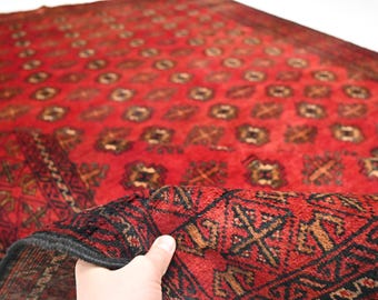 大型ヴィンテージラグ　トルクメン族　ウール（276×201cm）レッド・ブラック レッドヴィンテージラグ 5'2x7'5 ft トルクメン族のモウリラグ 1950