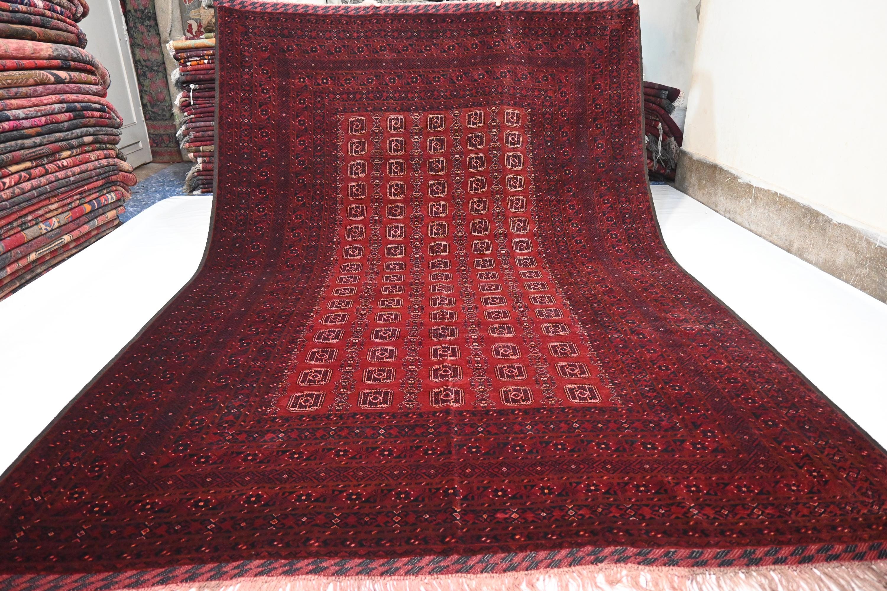 1920年代の大型アフガンラグ 7x10 トルクメン ハンドメイドウールラグ