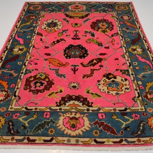 Pink Oushak Rug 5x7 Turkish Oushak Rug/ Hand-Knotted Area Rug/ Multicolor Wool Rug/ Natural Vegetable dyes rug/ Bedroom Rug/ Living Room Rug