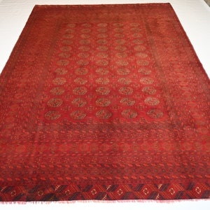7x9 Afghan Rug 1920s Antique Rug/ Orange Handmade Rug/ Wool Rug/ Turkmen Tribal Rug/ Tekke Mowri design Rug 210x270 cm Dining Table Area Rug
