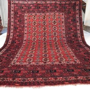7x9 Large Turkmen Waziri Rug/ Afghan Vintage Fine Hand Knotted Wool Rug/ Oriental Terracotta Rug 1930s Antique Rugs for Living Room/ Bedroom
