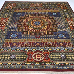 Large Square Rug 8&#39;1x8&#39;6 ft Turkish Medallion Mamluk Rug/ Afghan Hand knotted wool Rug/ Organic dyes Rug/ Turkmen Oriental Rug 250x260 cm