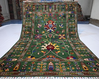 4x6 Green Floral Sultani rug/ Afghan Fine Quality Wool Rug/ Handmade Tribal Rug/ Oriental Rug/ Natural dyes Rug/ Bedroom Rug/ Kitchen Rug