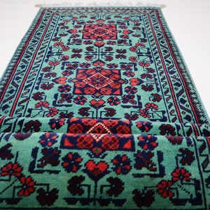 1&#39;8x5&#39;1 Afghan Buchara Teppich 50 x 152 cm Handgeknüpfter Türkis Teppich / Teppich Läufer / Teppich Läufer / Teppich Läufer / Läufer / Läufer 2x5