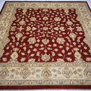 8x8 Red Oushak Rug/ Afghan Ziegler Rug/ Handmade Wool Rug/ Oriental Turkmen Area Rug/ Natural dyes Rug/ Kitchen Rug 250x250 cm Square Rug