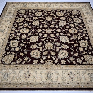 8&#39;4x8&#39;3&quot; Black Square Rug/ 8x8 Oushak Ziegler Rug/ Afghan Handmade Wool Rug/ Oriental Turkmen Rug/ Natural dyes Rug/ Bedroom Living Room Rug