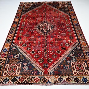 Antique Caucasian Rug 5&#39;3x8&#39;6&quot; Afghan Vintage Turkmen Geometric Area Rug Handmade Wool Rug/ Soft Pile Fine Rug/ Oriental Rug Living room Rug
