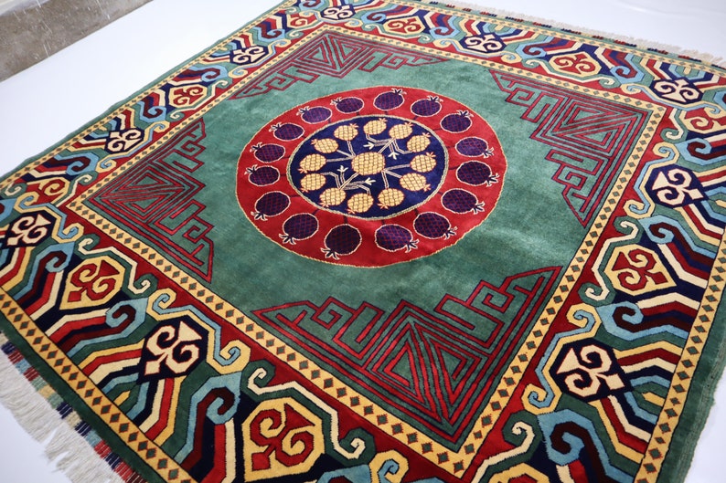7x7 Square Rug/ 200x200 Cm Afghan Green Square Fine Quality Etsy