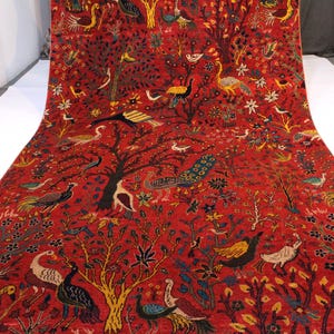 Orange Pictorial Rug 7x10 Afghan Handmade Wool Area Rug/ Peacock Birds Trees Art Rug/ Oriental Turkmen Tribal Haunting Kids Room Piece Rug