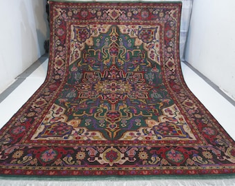 8'0x11'6 ft Large Afghan Rug 240x350 cm Turkmen Geometric Turkish Heriz design High Pile Area Rug/ Handmade Wool Rug/ Trible Rug Bedroom Rug