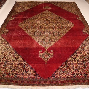 1920 Antique 8x10 Afghan Rug 7&#39;8x10&#39;4 Vintage Turkmen Geometric Caucasian Rug/ Handmade Wool Low Pile Distressed Faded Rug/ Oriental Red Rug