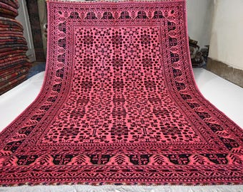 Pink Bukhara Rug 7x10 Hand Knotted Wool Rug/ Turkmen Tribal Rug