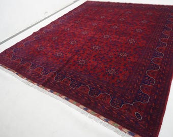 8x10 ( 250x300 cm ) Large Red Area Rug/ Turkmen Bukhara Rug/ Vintage Rug/ Afghan Handmade Wool Rug/ Soft Pile Oriental Rug/ Living Room Rug