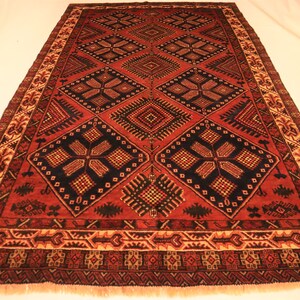 5&#39;3x9&#39;7 ft Afghan Vintage Large Geometric Maldari Rug 100% Wool Handmade Area Rug/ Ethnic Turkmen Tribal Rug/ Authentic Oriental Fine Carpet