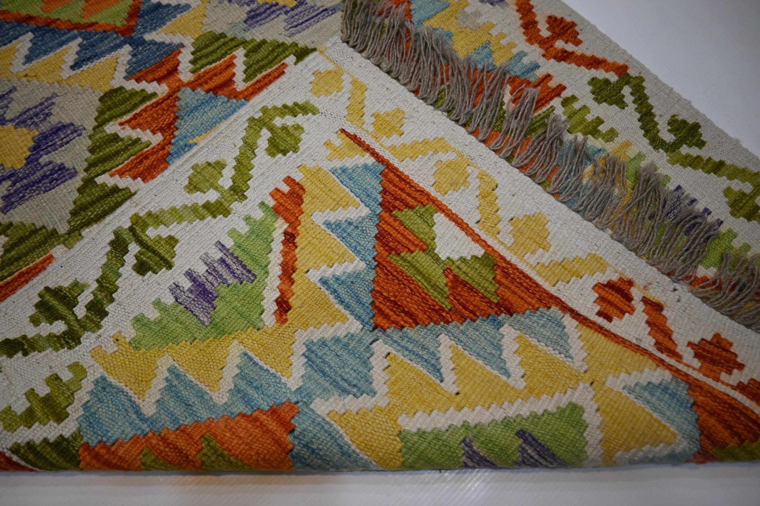 アフガンキリム　ランナー 3x4 ハンドメイド アフガン キリム ランナーラグ | オレンジデニム