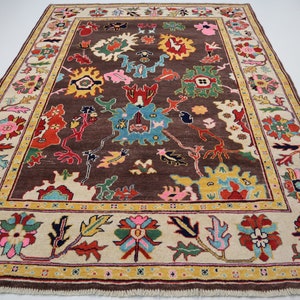 Brown Oushak Rug 6x8 Turkish Oushak Rug/ Hand-Knotted Wool Rug/ Multicolor Contemporary Rug/ Natural dyes rug/ Living Room Rug/ Bedroom rug
