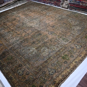 10x13 Large Afghan Rug 1900s Antique Terracotta Rug/ Handmade Wool Rug/ No Pile Distress Faded Rug/ Oriental Caucasian Rug/ Living Room Rug
