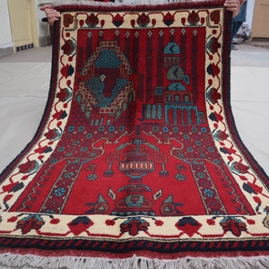 Vintage Prayer Rug 2&#39;7x4&#39;0 Afghan Prayer Rug 77x120 Antique Baluchi Rug/ Oriental Turkmen Area Rug/ Handmade Wool Rug/ 1990s Antique Carpet