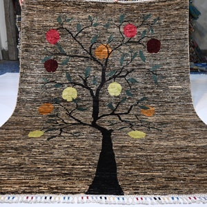 Afghan Pictorial Rug 5x7 Hand Knotted Wool Rug/ Tree of life Pomegranate Rug/ Oriental Natural Rug/ Kids Room Rug Living Room Rug Office Rug