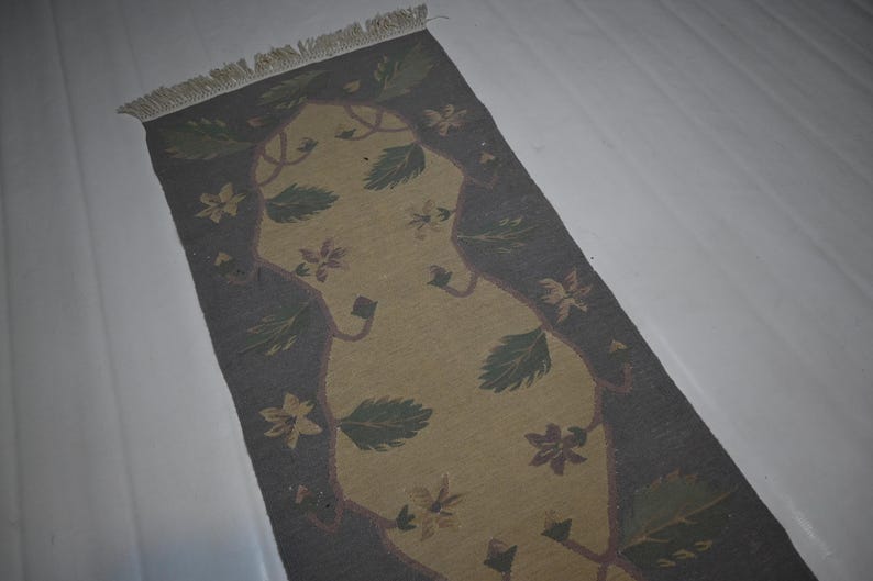 2 x 8 ft löparmatta/ Beige afghansk flatvävd Kilimmatta/ Turkmensk handgjord ullmatta/ 70 x 250 cm Vegetabiliska färgämnen Matta/ Turkmensk matta/Löpare i korridoren bild 7