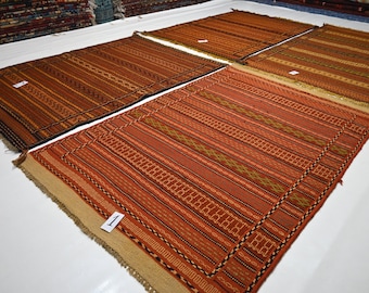Vintage Striped Rugs 3x5 Custom Area Rugs/ Afghan Handmade Laghari Flatweave Kilim Antique Tribal Turkmen Oriental Rug/ Bedroom/ Office Rug