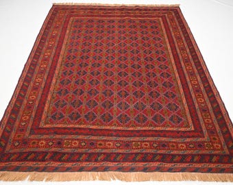 5'0x6'4フィートのアフガニスタンアンティークエリアラグ - マシュワニ