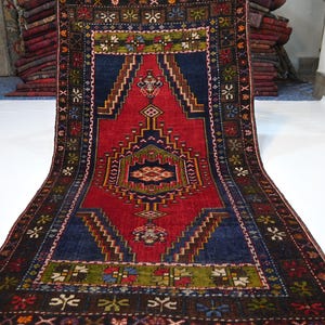 1940s Antique 4x8 ft Turkmen Caucasian Rug/ Afghan Handmade Wool Rug No Pile Faded Red Blue Green Brow Rug/ Rugs for Bedroom Living Room Rug