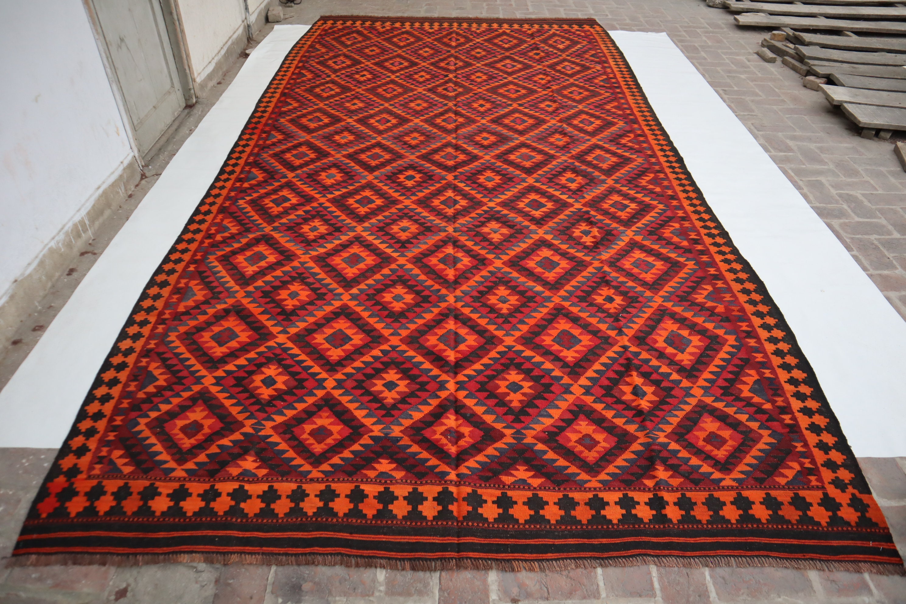 16x8 Ft Afghan Large Vintage Ghalmoori Kilim Rug/ Handmade