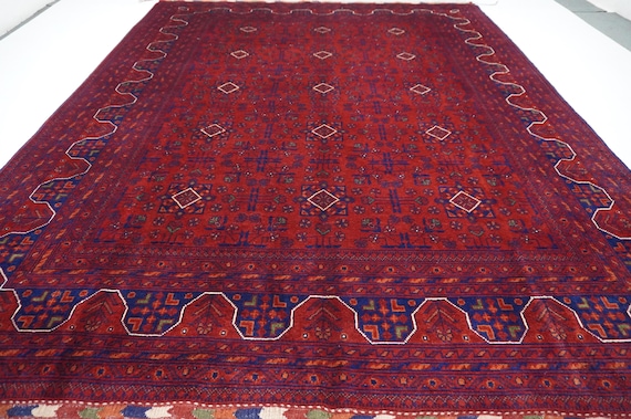 7x9 Afghan Large Rug/ Turkmen Bukhara Rug/ Rich Red Tribal Rug