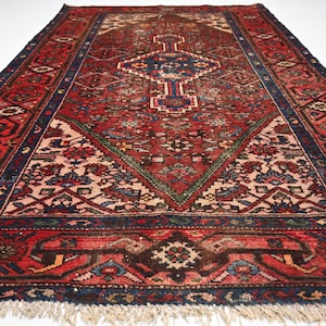 Antique Baluchi Rug 4x6&#39;5 ft Geometric Vintage Rug/ Afghan Handmade Low pile Wool Rug/ Oriental Rug/ Turkmen Rug/ Caucasian Rug/ Bedroom Rug