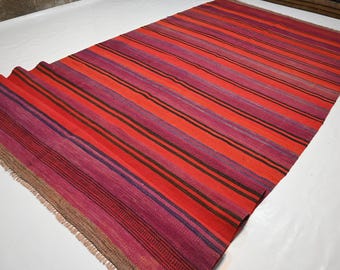 5'3x12'6 ft Afghan Vintage rug/ Handmade Wool Rug/ Flatweave Kilim Rug 5x13 Wide Runner Rug/ Striped design Hallway Runner/ Kitchen Runner