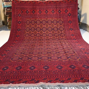 1960s Vintage Rug 7x10 Turkmen famous design Sarique design Rug/ High Pile Fine Area Rug/ Handmade Wool Rug/ Red Blue Rug/ Living Room Rug