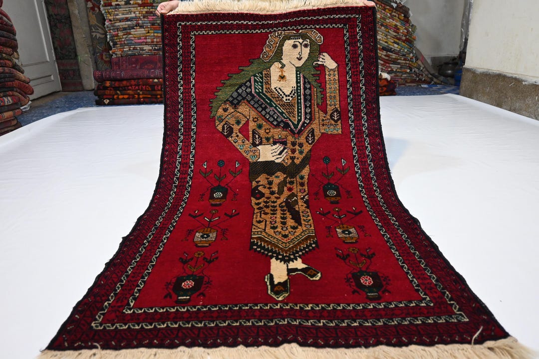 One of a Kind Pictorial Rug 3x5 Afghan Handmade Wool Area Rug/ Human ...