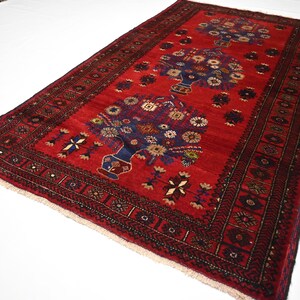 3&#39;6x6&#39;3 ft Floral Antique rug/ Red Afghan Baluchi Rug Handmade Wool rug/ Turkmen Tribal Rug/ Living Room Rug/ Oriental Area Rug/ Bedroom Rug