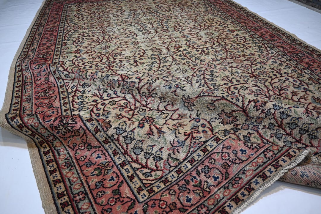 Large Faded Rugs 7x10 Antique 1920s Rug/ Large Rug/ Afghan Geometric Rug/ Terracotta Low ...