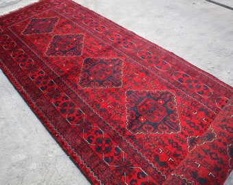 14 ft Runner Rug 3x13'6 Afghan Bukhara Rug, Hand knotted Wool Rug/ Oriental Turkmen Bokhara rug/ Tribal Rug/ Kitchen/ Hall way Runner Carpet