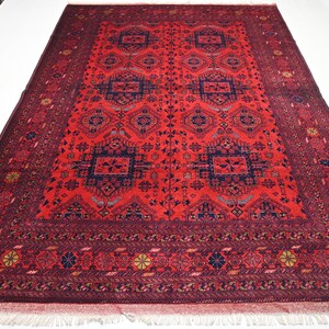 Afghan Antique Rug 7x10 Turkmen Red Geometric design Soft Pile Fine Vintage Oriental Rug/ Handmade Wool Area Rug/ Living Room/ Bedroom Rug