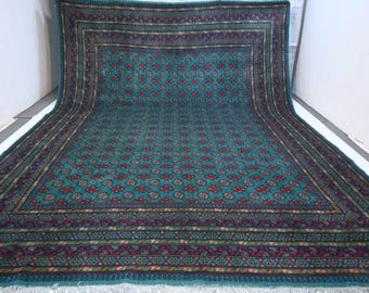10x13 Rich Turquoise Rug 9'7x12'11" Afghan Mowri Rug/ Turkmen Handmade Wool Rug/ Oriental Area Rug/ Bedroom Rug/ Living Room Rug 300x400 cm