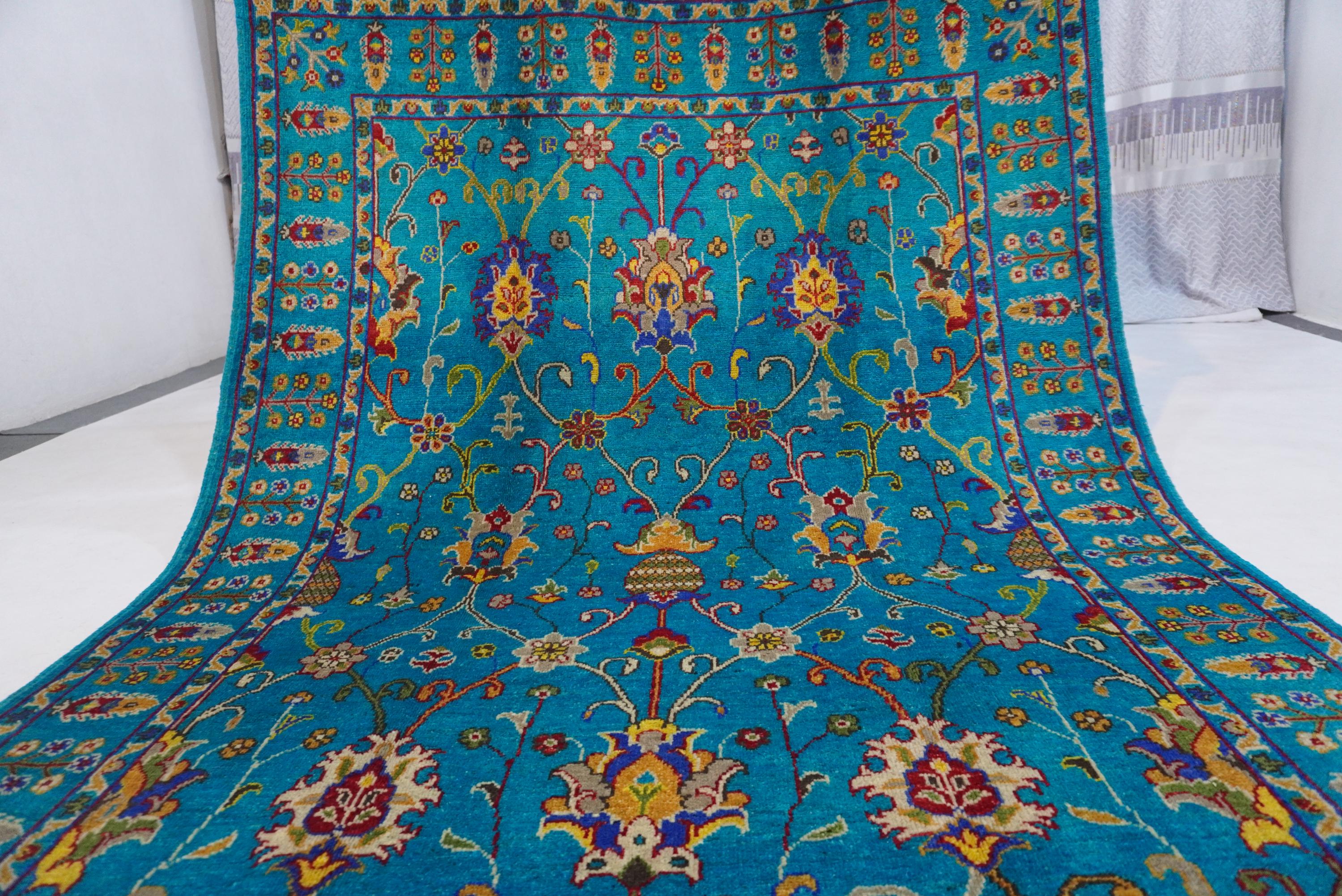 Turquoise Sultani Rug 5x7 Turkish Floral Bijdar Serapi Rug/ Hand