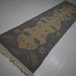 2 x 8 ft löparmatta/ Beige afghansk flatvävd Kilimmatta/ Turkmensk handgjord ullmatta/ 70 x 250 cm Vegetabiliska färgämnen Matta/ Turkmensk matta/Löpare i korridoren bild 3
