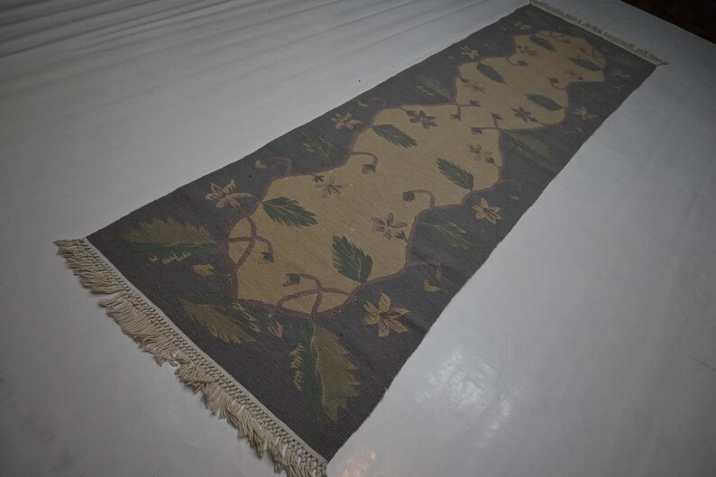2 x 8 ft löparmatta/ Beige afghansk flatvävd Kilimmatta/ Turkmensk handgjord ullmatta/ 70 x 250 cm Vegetabiliska färgämnen Matta/ Turkmensk matta/Löpare i korridoren bild 3