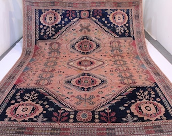 9x11 Afghan Vintage Rug/ Terracotta Turkmen Tekke Caucasian Rug High Pile Soft Rug/ One of Kind Rug/ Handmade Wool Area Rug/ Living Room Rug