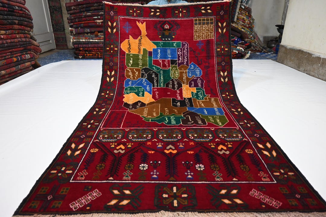 4x7 Afghanistan Map Design Rug/ Afghan Handmade Vintage Area Rug ...