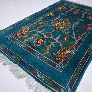 2&#39;9x4&#39;5 ft Afghan Rug/ Handmade Rug/ Wool Rug/ Turquoise Rug/ Bijdar Rug/ Turkish Rug/ Floral Rug/ Oushak Rug/ Bedroom Rug/ Kitchen Rug 3x5